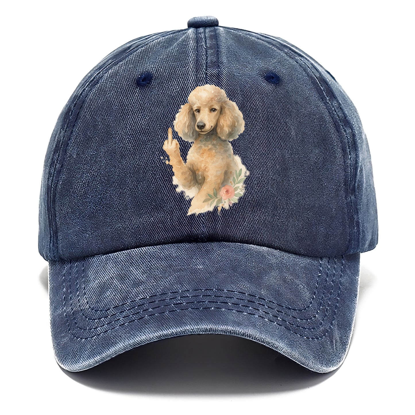 Standard Poodle with curly styled coat, intelligent face, fancy paw giving finger - Classic Cap - Twilight Navy(Blue)