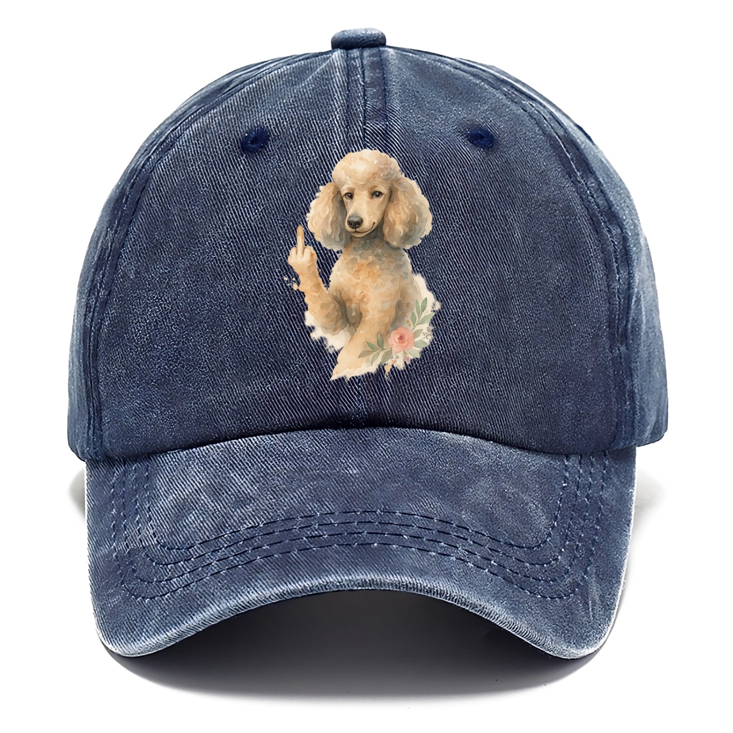 Standard Poodle with curly styled coat, intelligent face, fancy paw giving finger - Classic Cap - Twilight Navy(Blue)