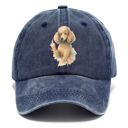 Standard Poodle with curly styled coat, intelligent face, fancy paw giving finger - Classic Cap - Twilight Navy(Blue)