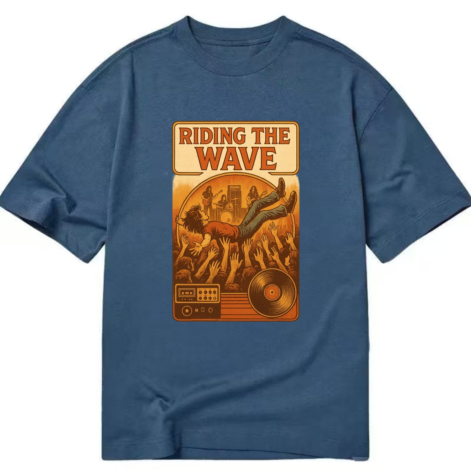 Crowd surfing at packed concert - "Riding the Wave" - concert energy - Classic T-shirt - Twilight Navy(Blue)