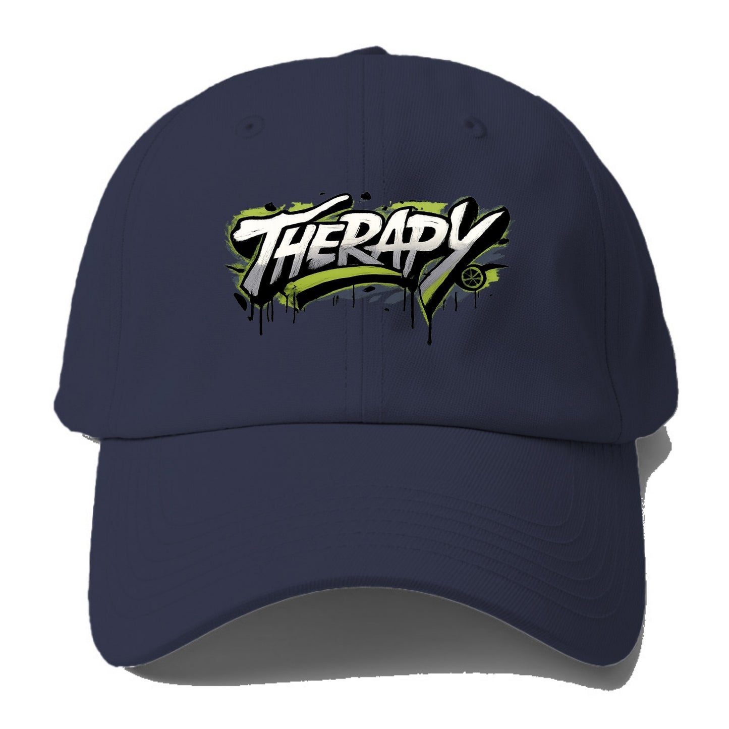 Bold typography design - "THERAPY" - mental health, getting help - Baseball Cap - Twilight Navy(Blue)
