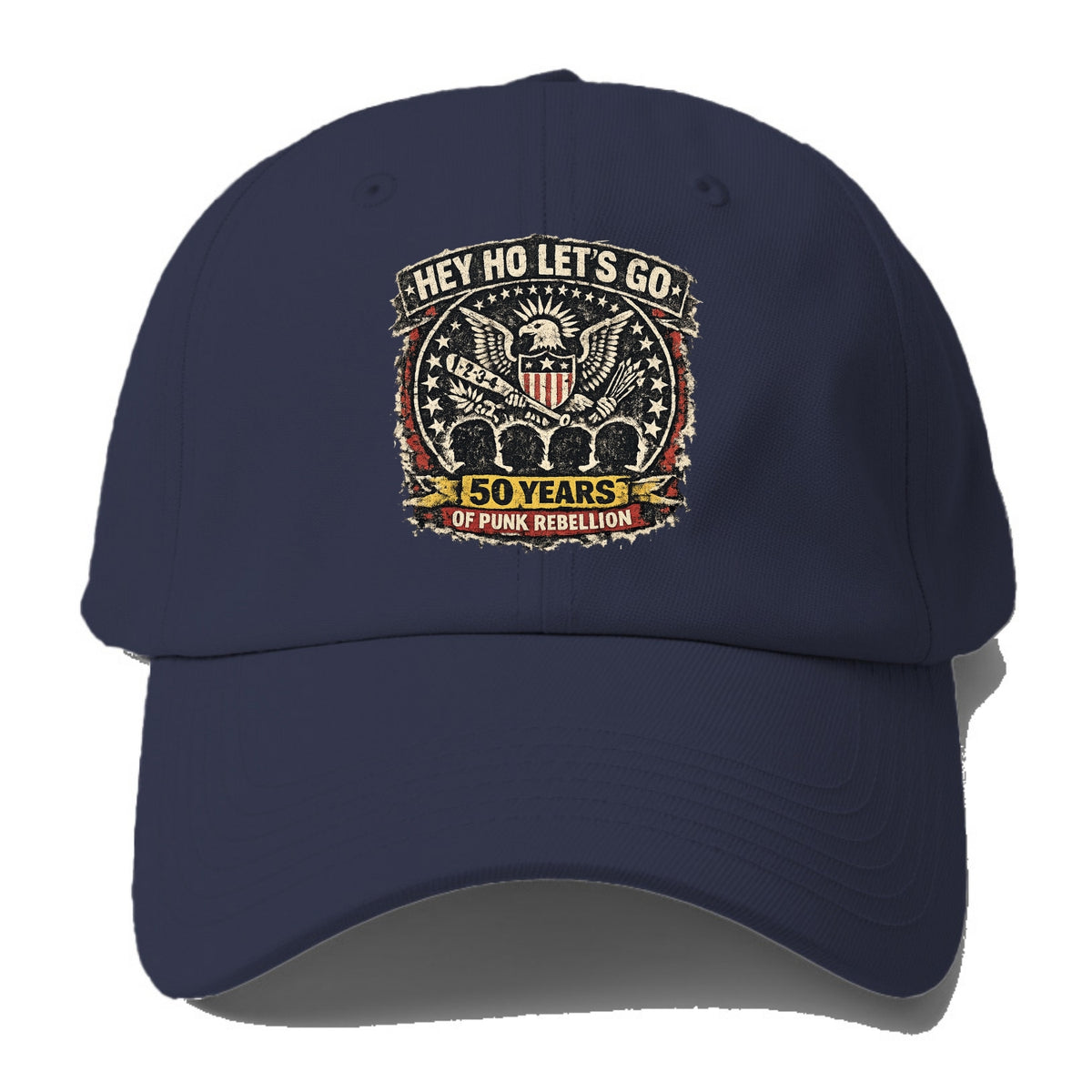 RAMONES LEGACY | Hey Ho Let's Go typography | Presidential seal parody - Baseball Cap For Big Heads - Twilight Navy(Blue)