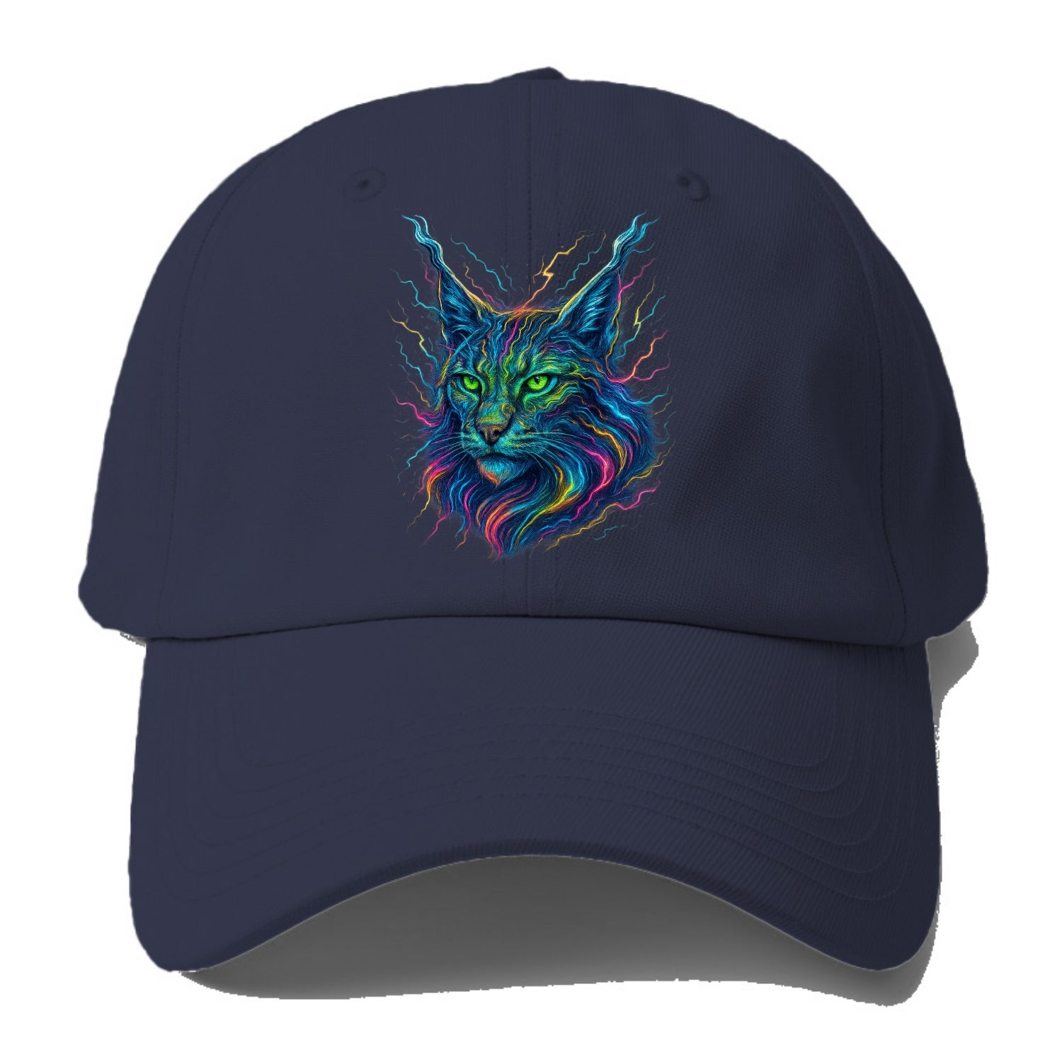 Wild lynx with ear tufts transforming into liquid mercury flows, silver and gold - Baseball Cap - Twilight Navy(Blue)