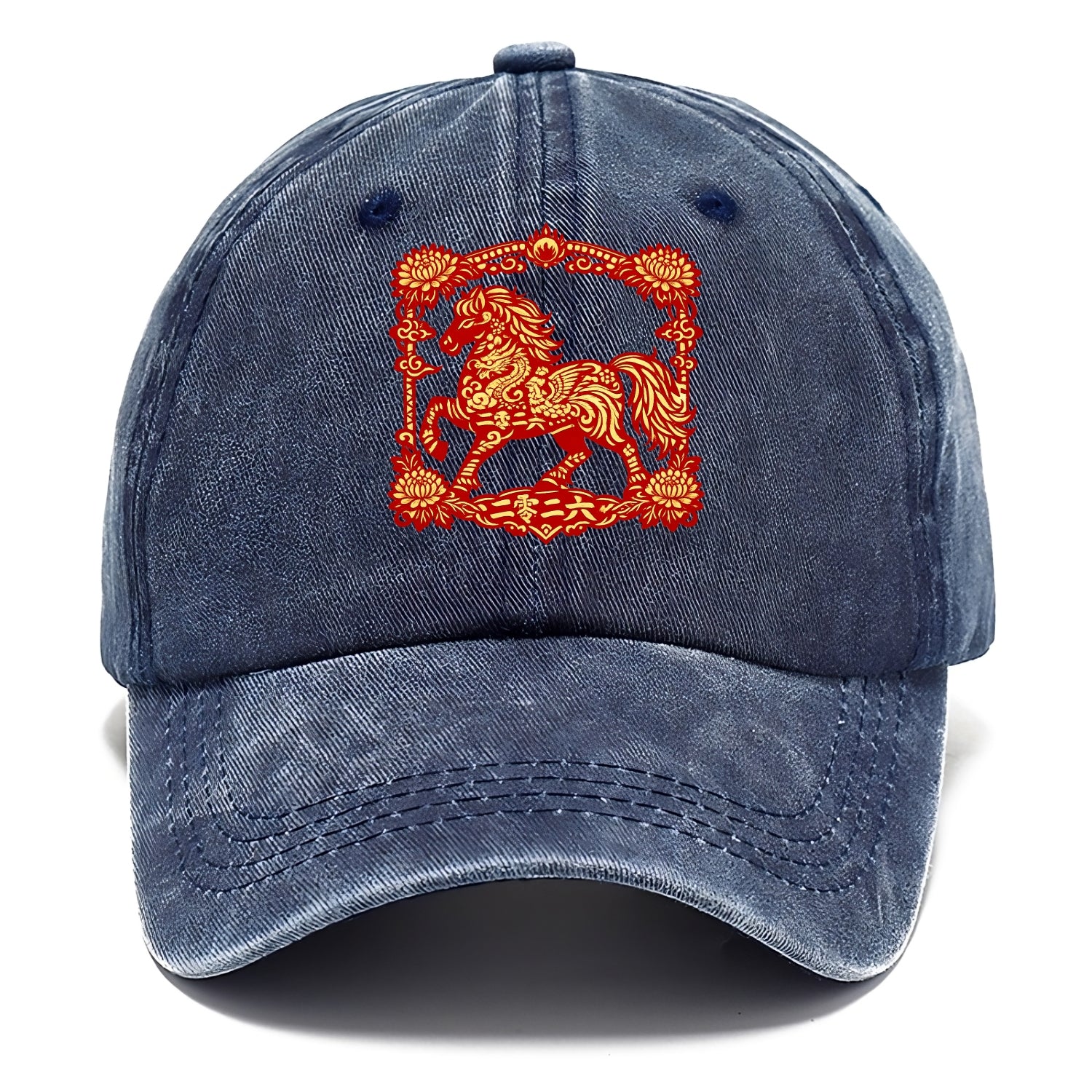 HORSE | Silk style horse design | Gold and silver thread appearance | Phoenix and - Classic Cap - Twilight Navy(Blue)