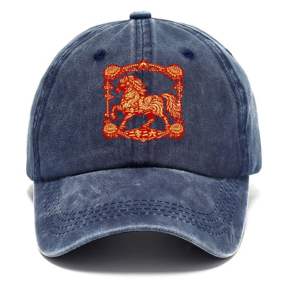 HORSE | Silk style horse design | Gold and silver thread appearance | Phoenix and - Classic Cap - Twilight Navy(Blue)
