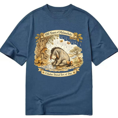 GLOOMY GLEN | Droopy figure in rain | Tattered tail bow | Pessimistic poetry | - Classic T-shirt - Twilight Navy(Blue)