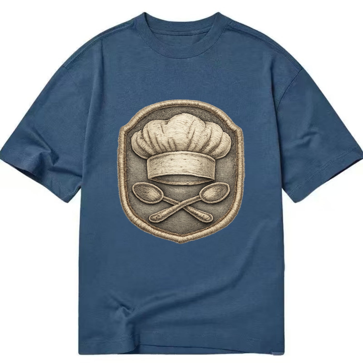 Embroidered patch design - COOKING CHEF HAT - toque blanche with crossed spoons - Classic T-shirt - Twilight Navy(Blue)