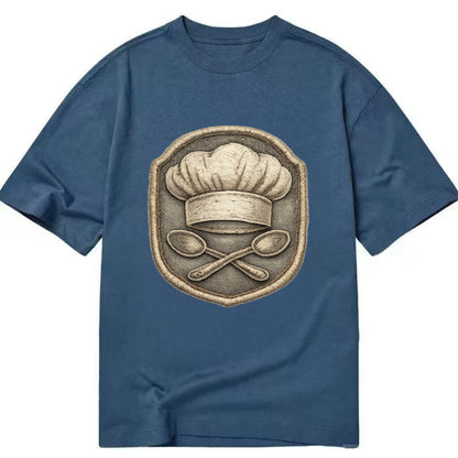 Embroidered patch design - COOKING CHEF HAT - toque blanche with crossed spoons - Classic T-shirt - Twilight Navy(Blue)