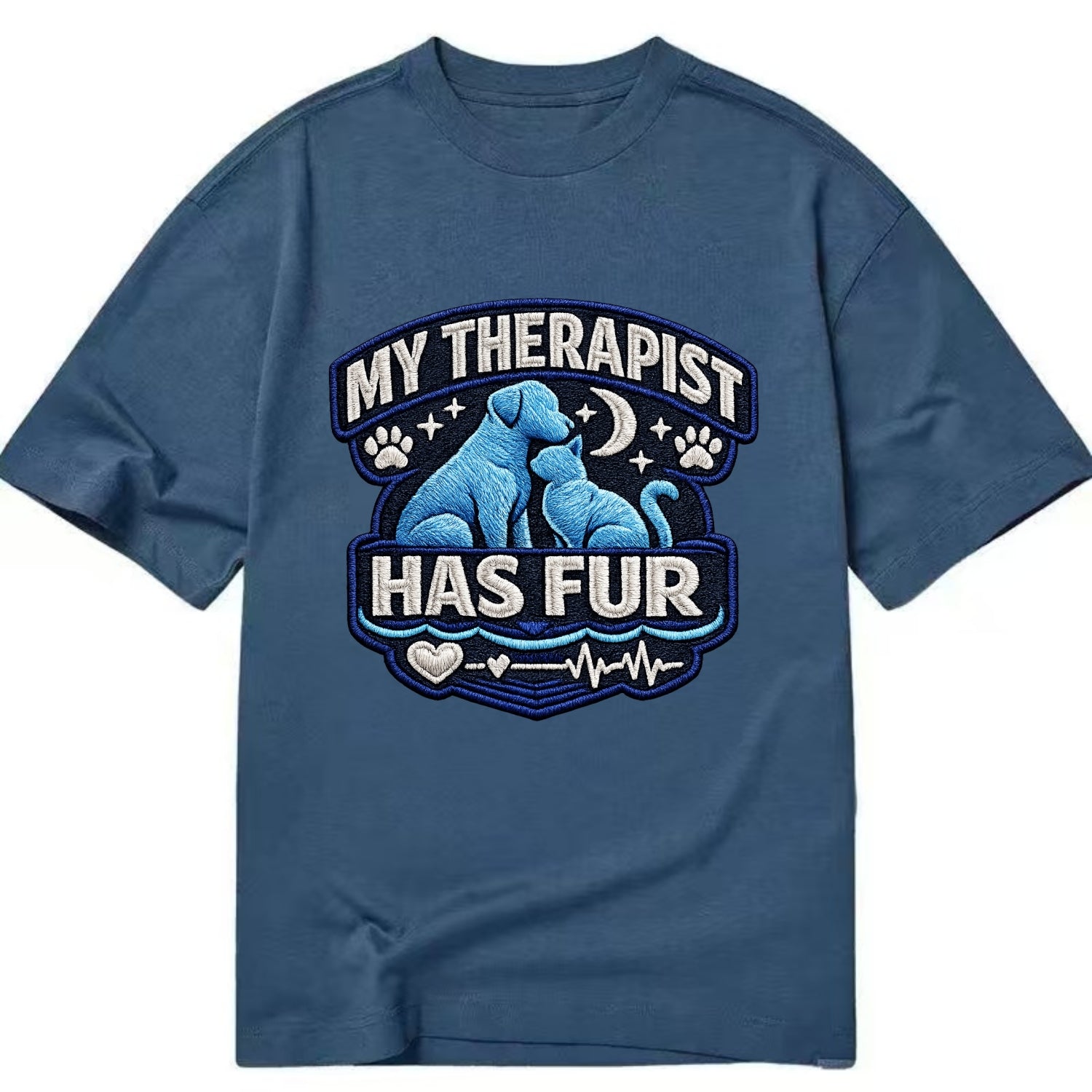 MY THERAPIST HAS FUR - pet silhouette in calming blue , emotional support - Classic T-shirt - Twilight Navy(Blue)