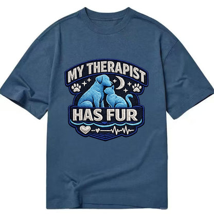 MY THERAPIST HAS FUR - pet silhouette in calming blue , emotional support - Classic T-shirt - Twilight Navy(Blue)