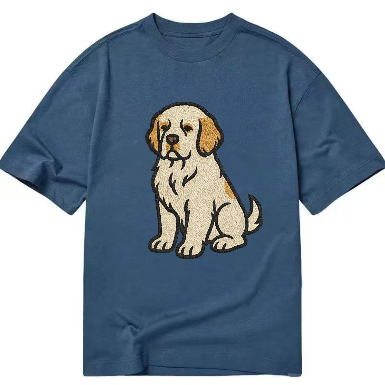 Clumber Spaniel - White with lemon markings embroidered pose - Classic T-shirt - Twilight Navy(Blue)