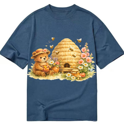 SKEP HIVE | Traditional straw beehive | Cottage garden setting | Buzzing activity - Classic T-shirt - Twilight Navy(Blue)