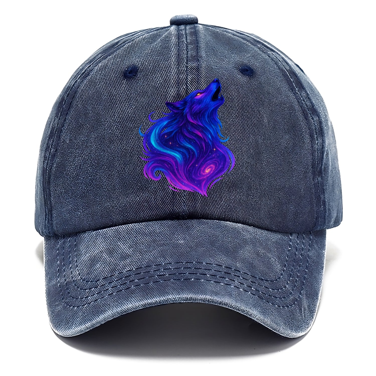 Noble wolf with flowing fur that transforms into aurora borealis streams, cyan and - Classic Cap - Twilight Navy(Blue)