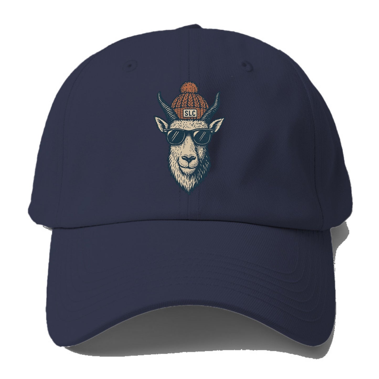 Salt Lake City Mountain Goat wearing SLC beanie with pom pom and wayfarer sunglasses - Baseball Cap - Twilight Navy(Blue)
