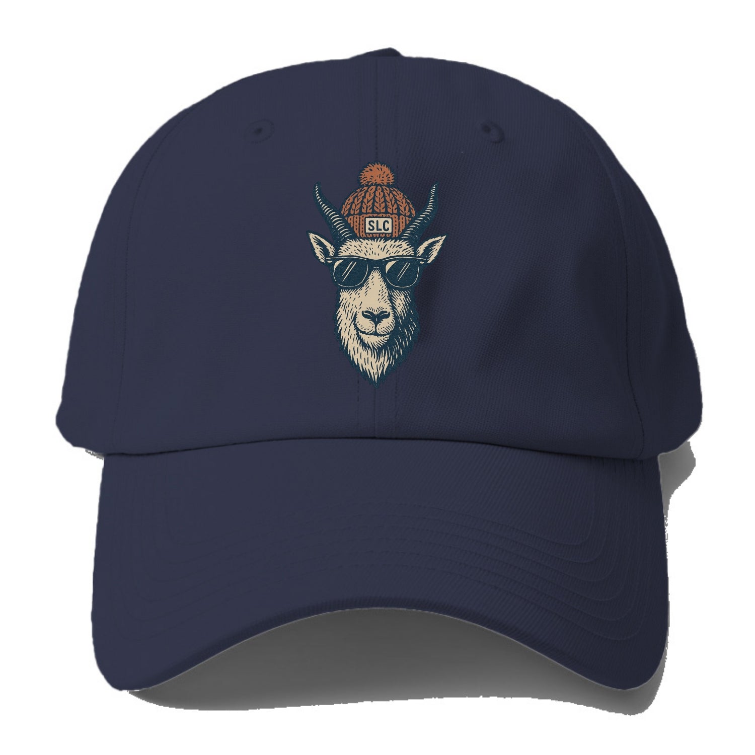 Salt Lake City Mountain Goat wearing SLC beanie with pom pom and wayfarer sunglasses - Baseball Cap - Twilight Navy(Blue)