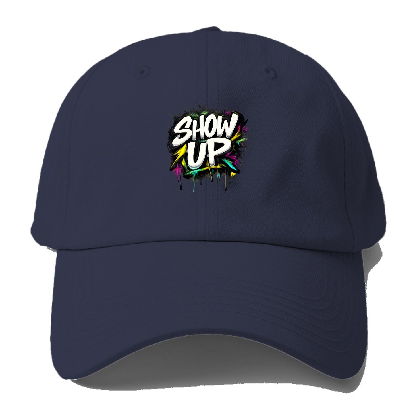 Bold typography design - "SHOW UP" - be present, arrive ready - Baseball Cap - Twilight Navy(Blue)