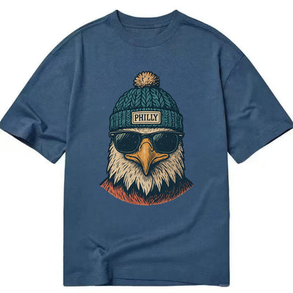 Philadelphia Eagle wearing Philly beanie with pom pom and wayfarer sunglasses - Classic T-shirt - Twilight Navy(Blue)