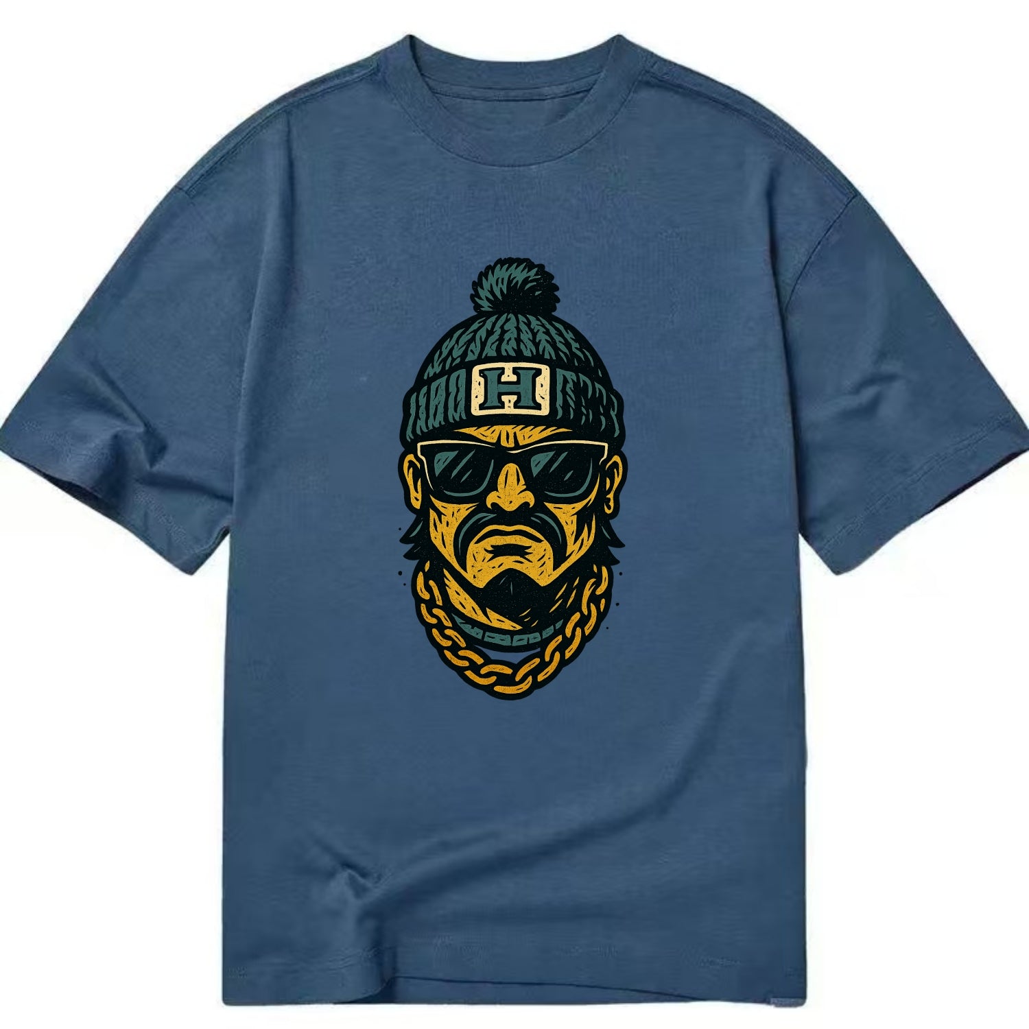 Honolulu Warrior wearing Hawaii beanie with H patch - Classic T-shirt - Twilight Navy(Blue)