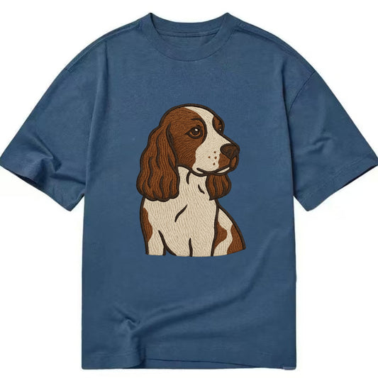 English Cocker Spaniel - Liver and white embroidered design - Classic T-shirt - Twilight Navy(Blue)
