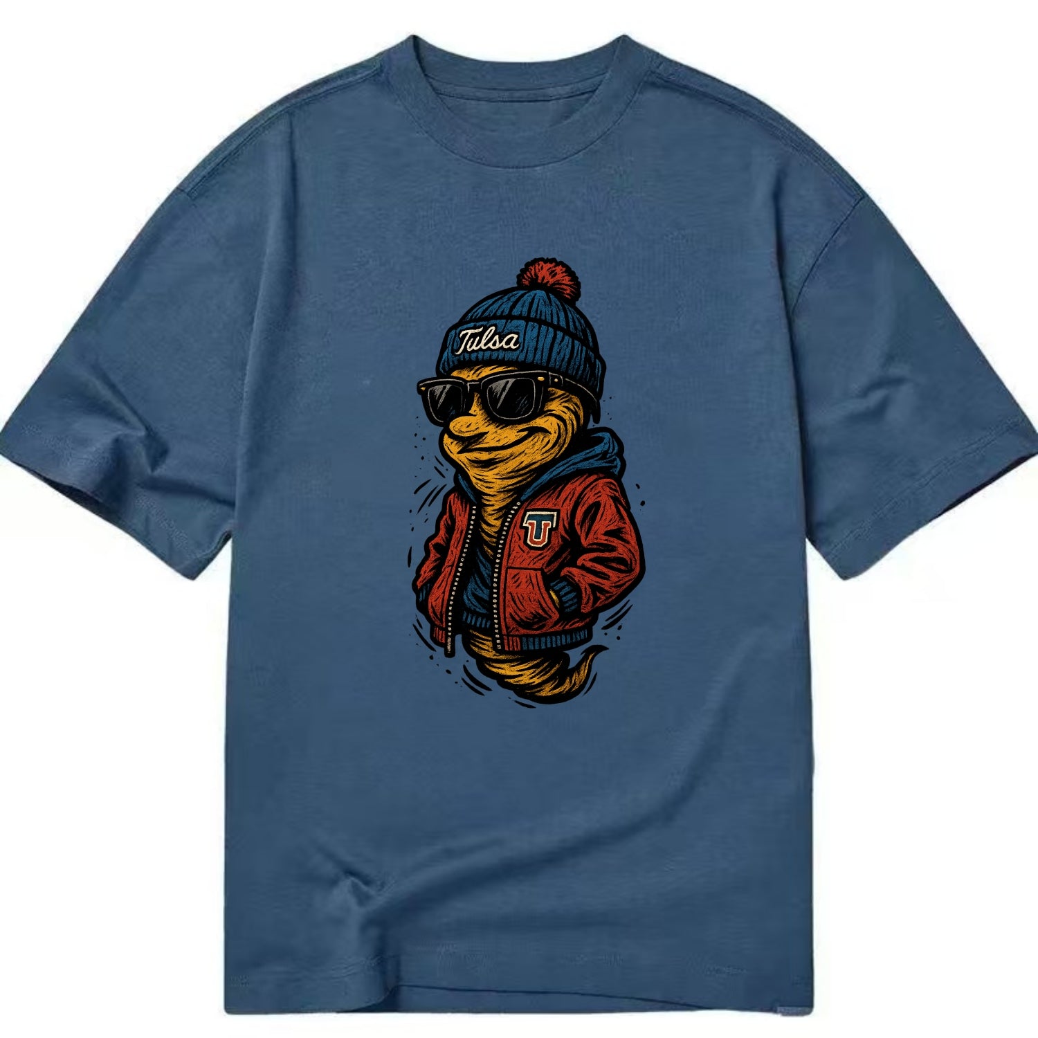 Tulsa Hurricane wearing Tulsa beanie with TU patch - Classic T-shirt - Twilight Navy(Blue)