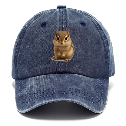 Baby Chipmunk - striped back, cheek pouches, tiny paws, bright eyes, front-facing, - Classic Cap - Twilight Navy(Blue)