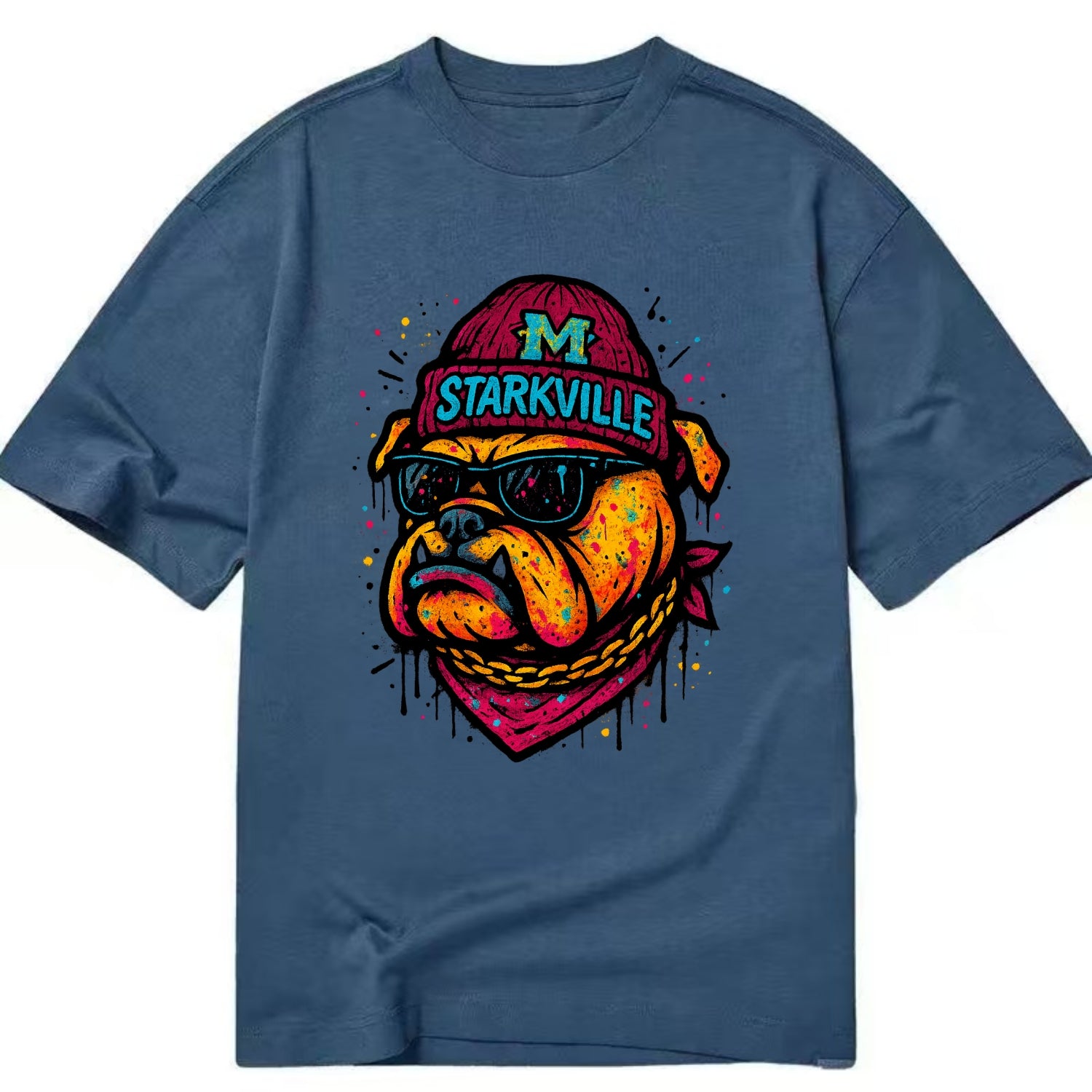 Starkville Bulldog wearing Mississippi State beanie with M patch - Classic T-shirt - Twilight Navy(Blue)