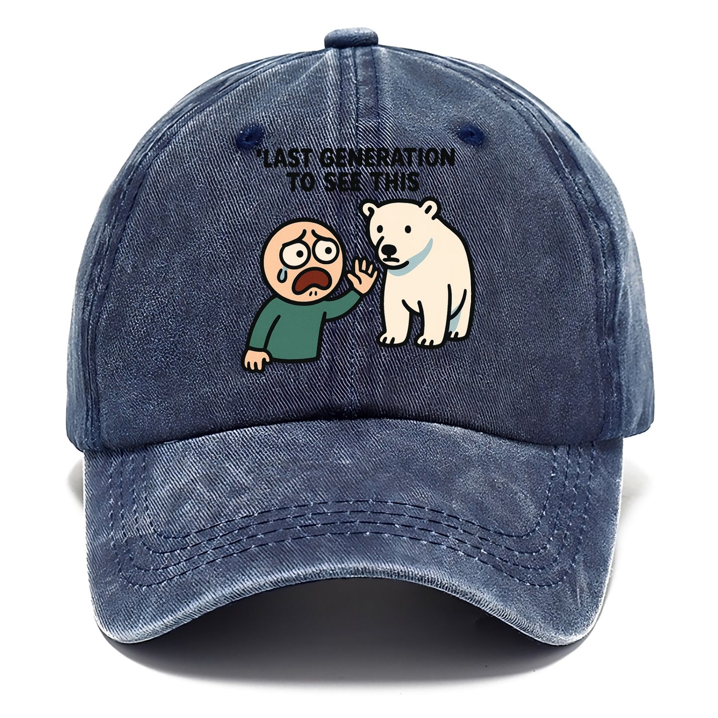 Person waving goodbye to polar bear - "Last generation to see this" - extinction grief - Classic Cap - Twilight Navy(Blue)