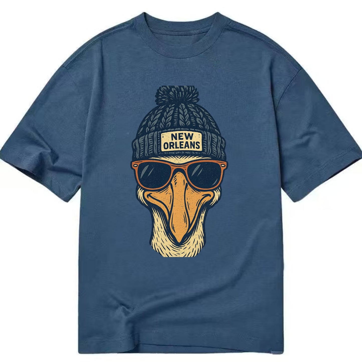 New Orleans Pelican wearing New Orleans beanie with pom pom and wayfarer - Classic T-shirt - Twilight Navy(Blue)