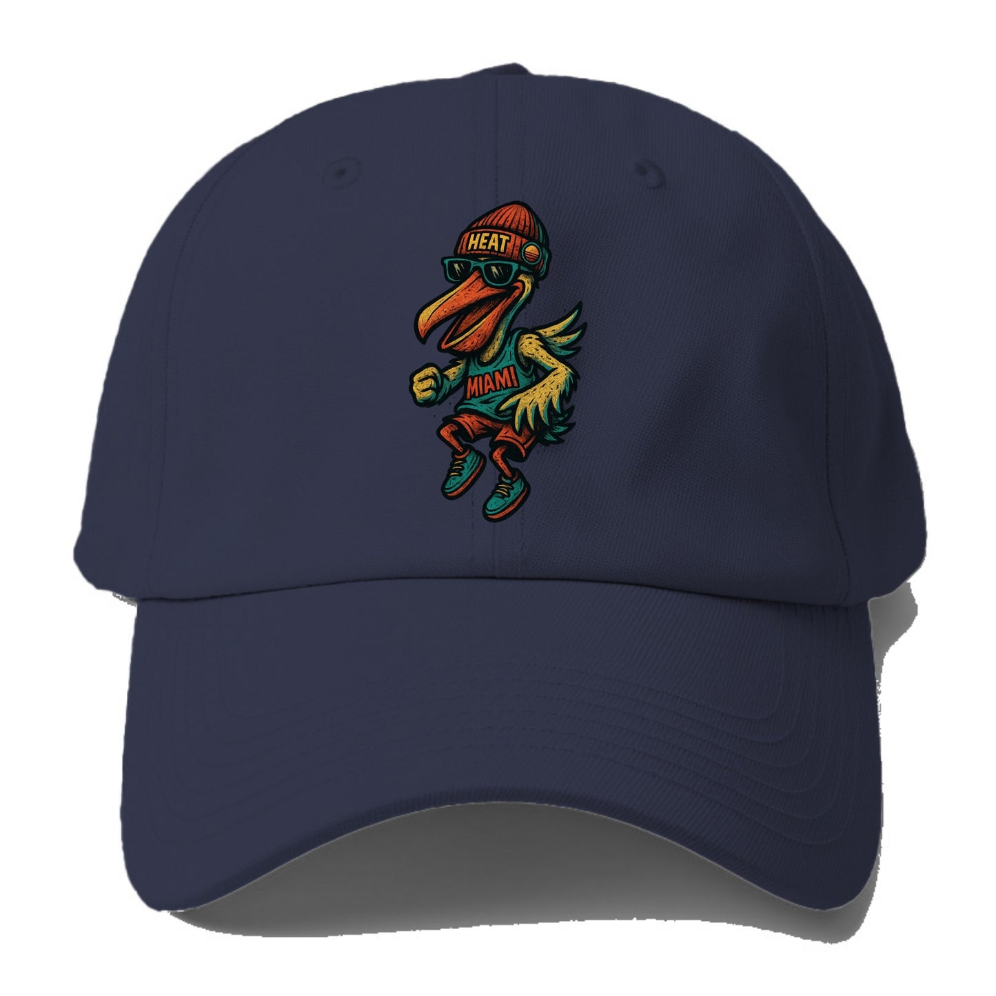 Miami Pelican wearing Heat beanie with sunset patch and wayfarer sunglasses - Baseball Cap - Twilight Navy(Blue)