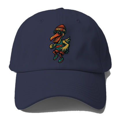 Miami Pelican wearing Heat beanie with sunset patch and wayfarer sunglasses - Baseball Cap - Twilight Navy(Blue)
