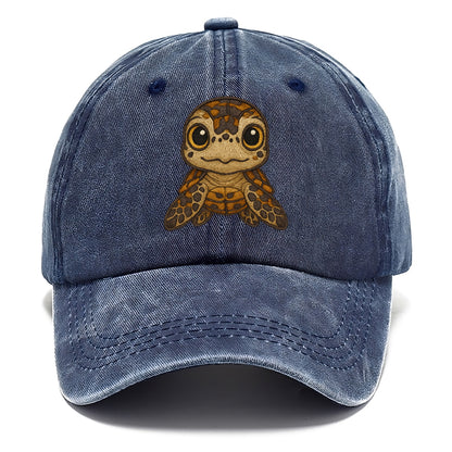 Baby Hawksbill Turtle - amber and brown shell pattern, curious golden eyes, - Classic Cap - Twilight Navy(Blue)