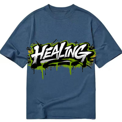 Bold typography design - "HEALING" - in recovery, getting better - Classic T-shirt - Twilight Navy(Blue)