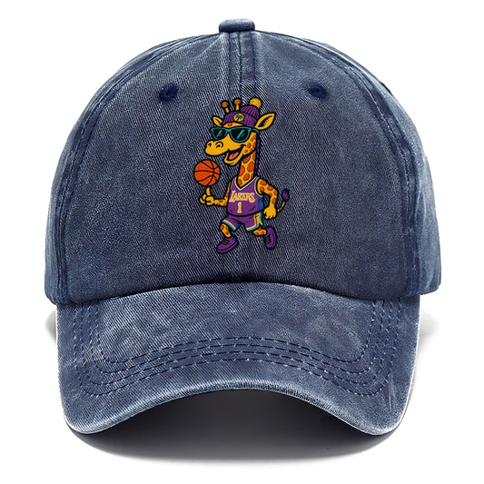 California Giraffe wearing Lakers beanie with palm tree patch and wayfarer sunglasses - Classic Cap - Twilight Navy(Blue)