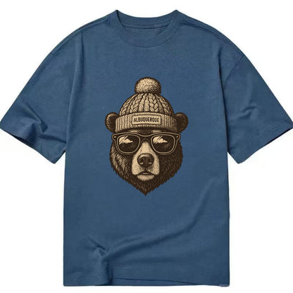 New Mexico Black Bear wearing Albuquerque beanie with pom pom and wayfarer - Classic T-shirt - Twilight Navy(Blue)