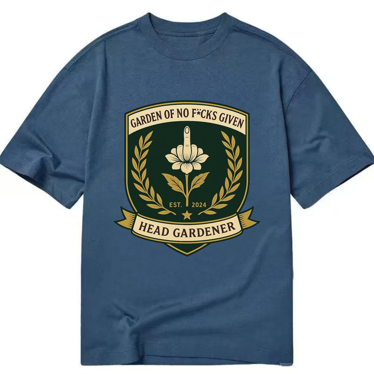 Shield with middle finger flower - "Garden of No F*cks Given - Head Gardener" - - Classic T-shirt - Twilight Navy(Blue)