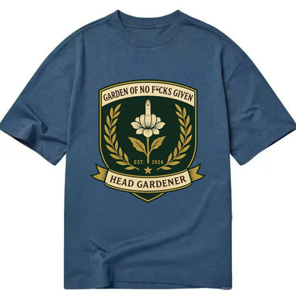 Shield with middle finger flower - "Garden of No F*cks Given - Head Gardener" - - Classic T-shirt - Twilight Navy(Blue)