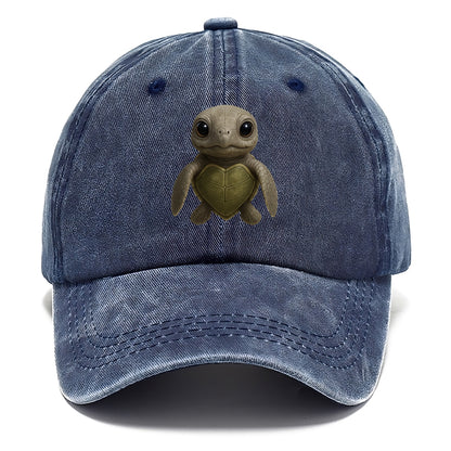 Baby Olive Ridley Turtle - olive green shell, heart-shaped carapace, bright eyes, - Classic Cap - Twilight Navy(Blue)