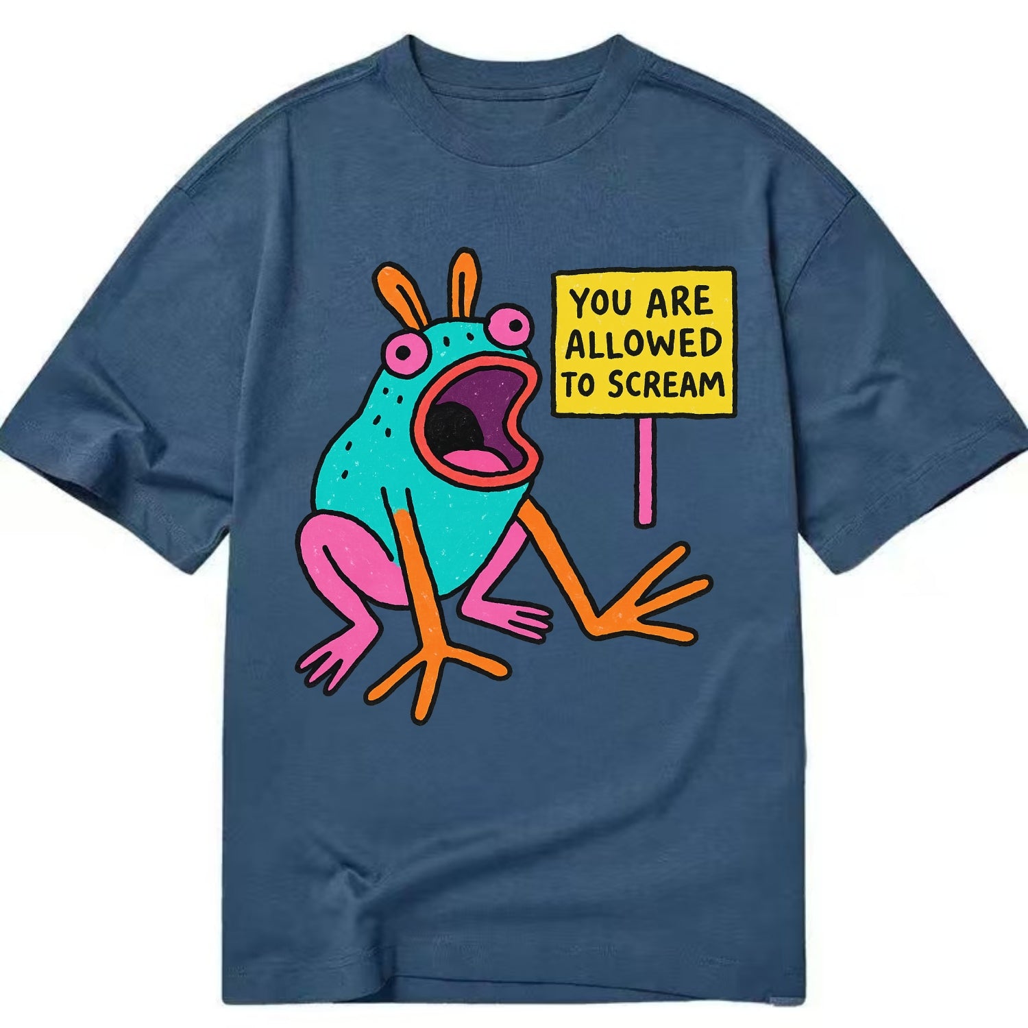 YOU ARE ALLOWED TO SCREAM | Open-mouthed frog mid-scream - Classic T-shirt - Twilight Navy(Blue)