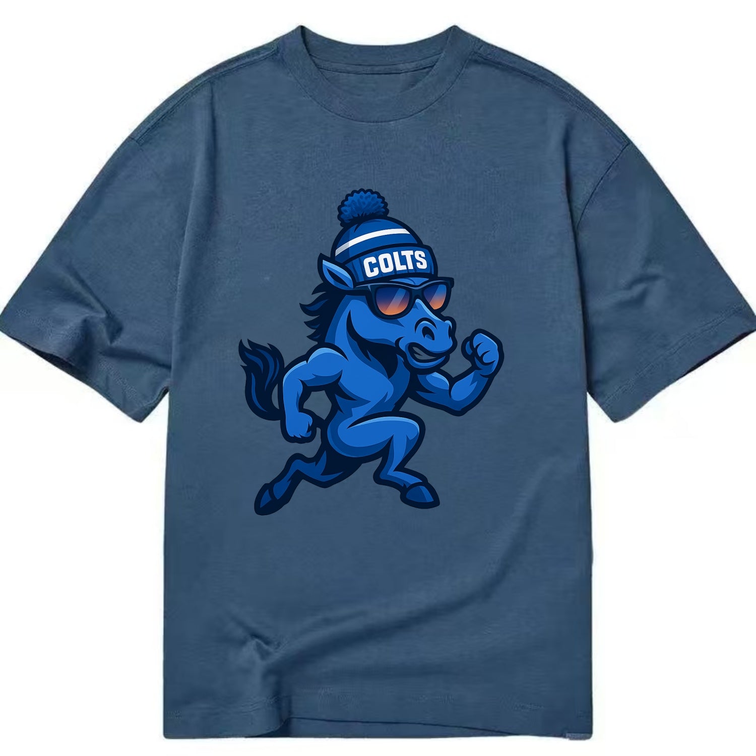 Indianapolis Colt Horse wearing Colts blue and white beanie with pom pom and - Classic T-shirt - Twilight Navy(Blue)