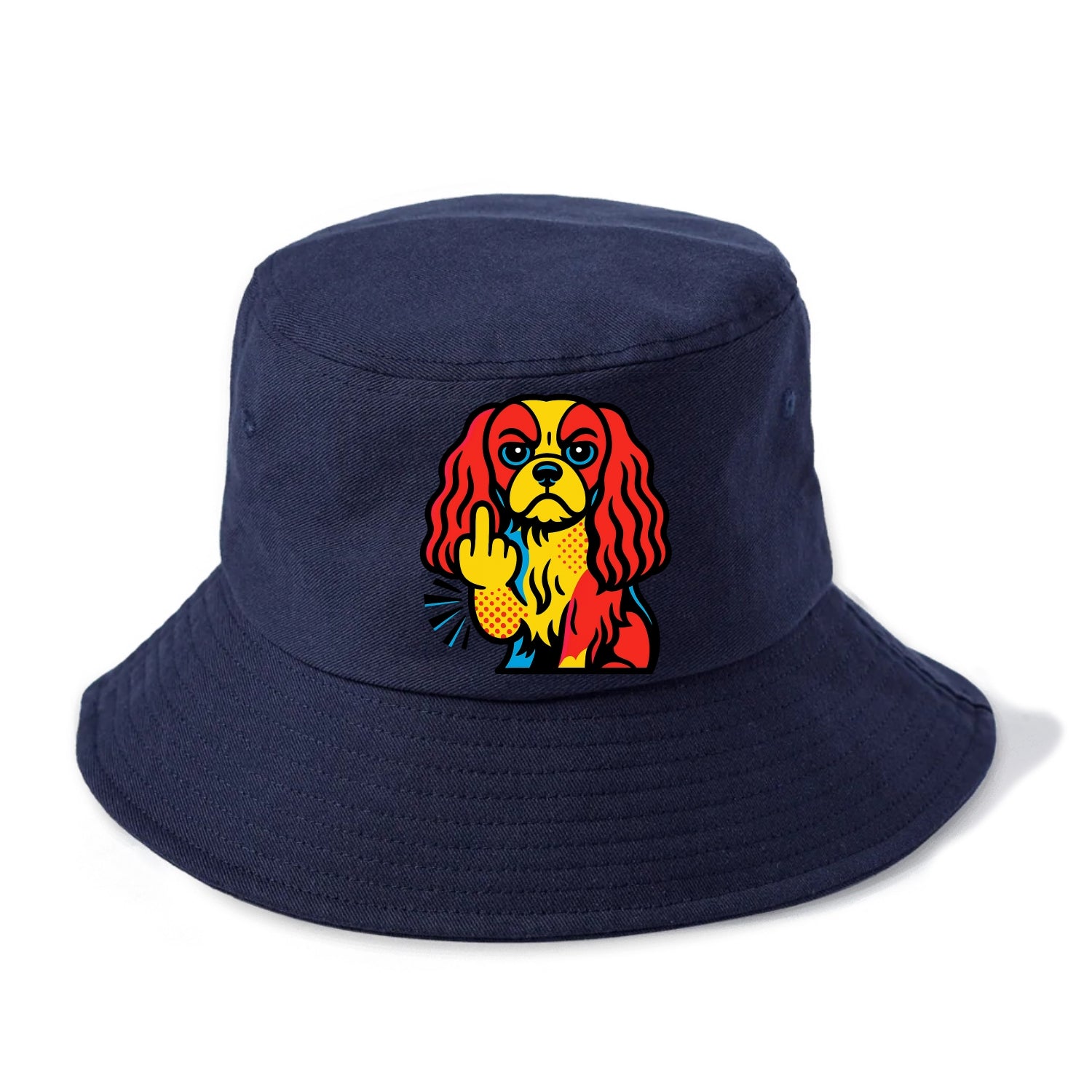Cavalier King Charles Spaniel with long ears, regal paw giving finger - Bucket Hat - Twilight Navy(Blue)
