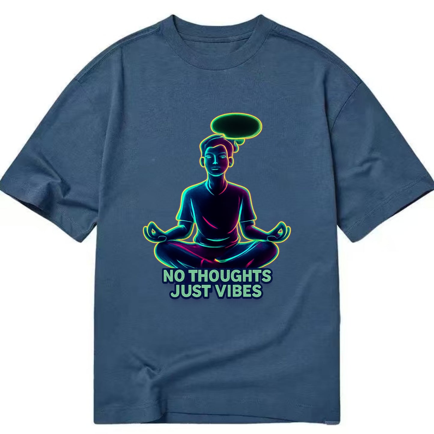 Peaceful floating figure with empty thought bubble - "no thoughts just vibes" zen - Classic T-shirt - Twilight Navy(Blue)