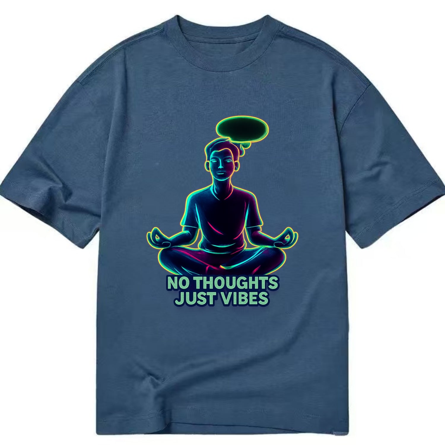 Peaceful floating figure with empty thought bubble - "no thoughts just vibes" zen - Classic T-shirt - Twilight Navy(Blue)