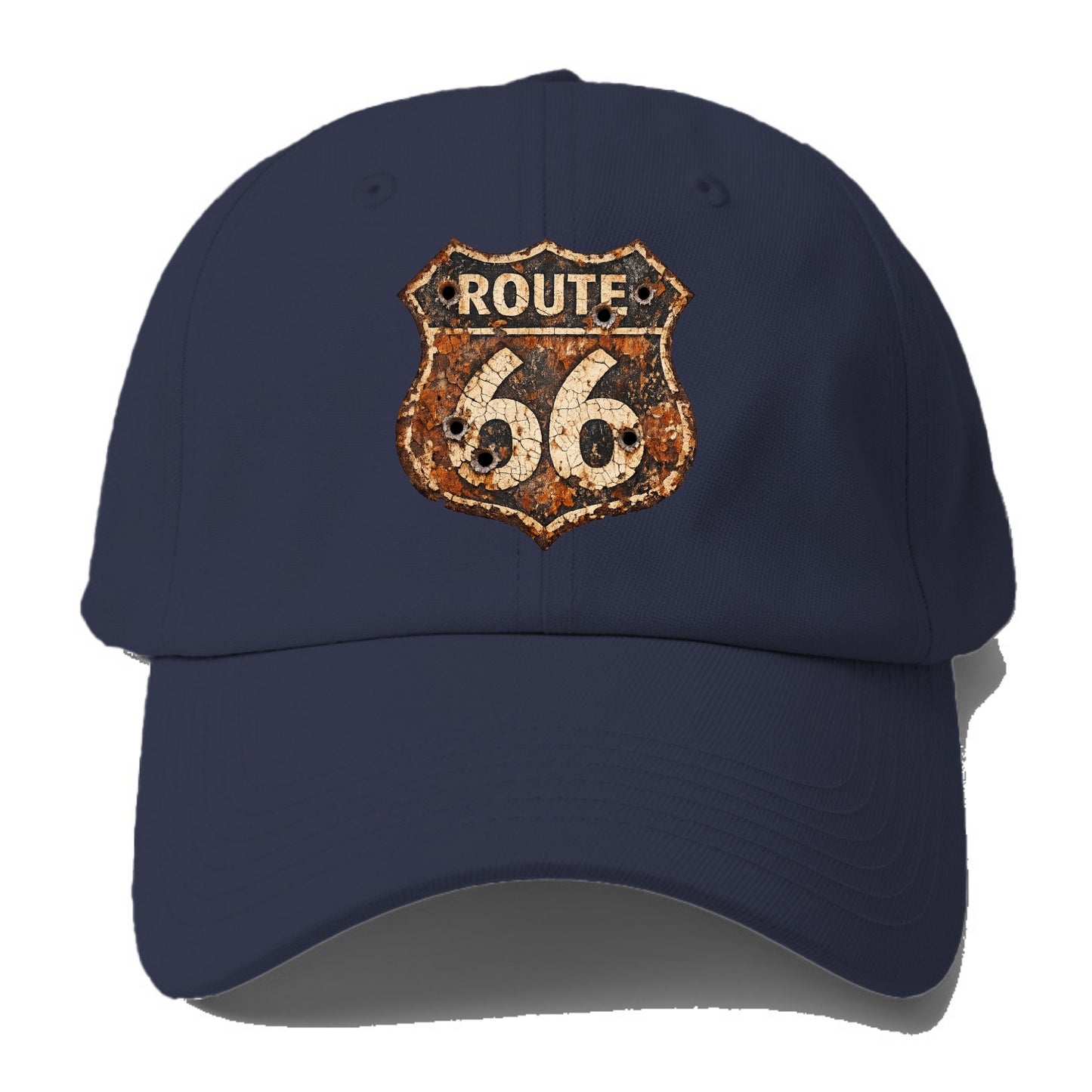 WEATHERED MARKER | Rust-aged Route 66 sign | Desert sun-bleached | Bullet holes - Baseball Cap - Twilight Navy(Blue)
