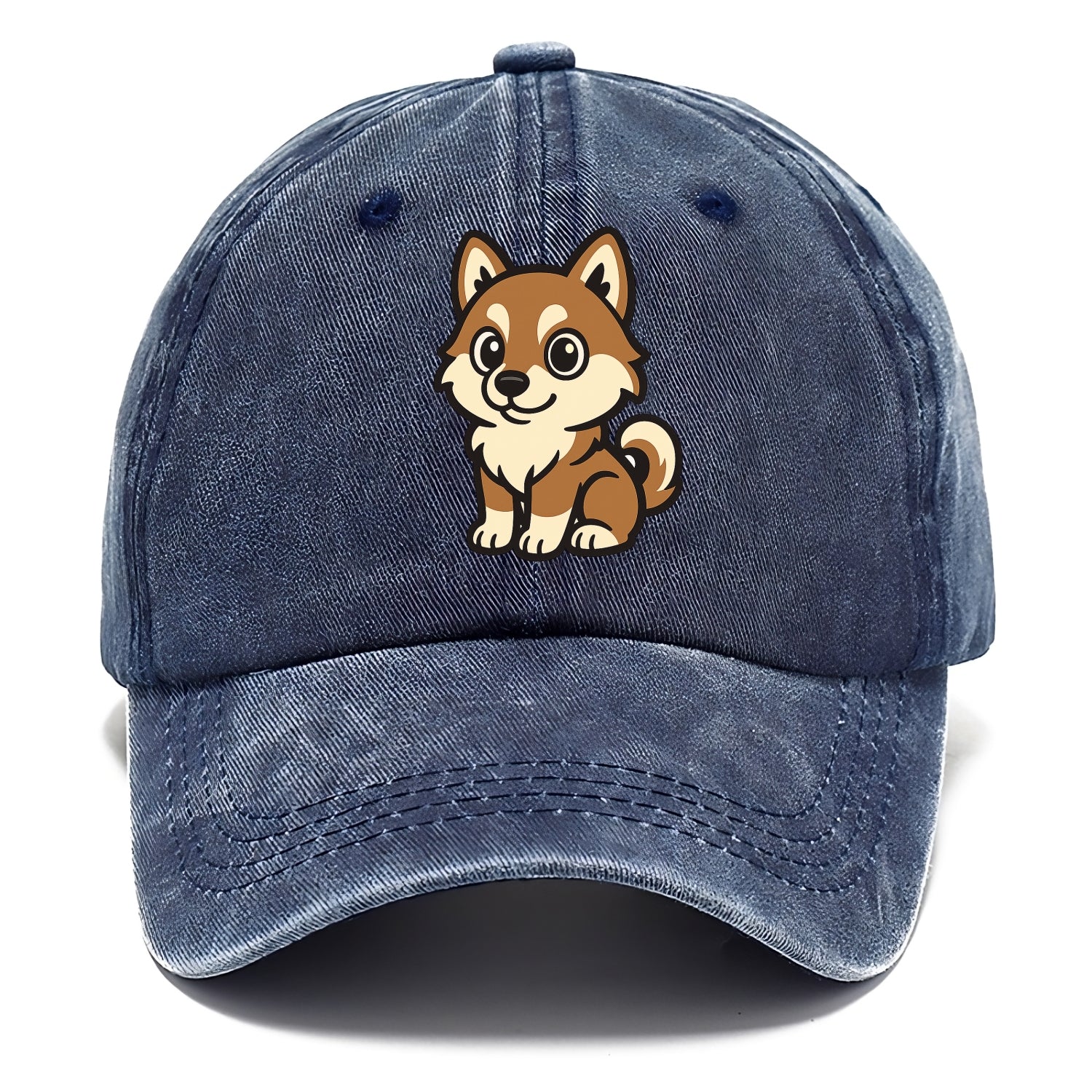 Pomsky - Pomeranian-Husky mix sitting pose - Classic Cap - Twilight Navy(Blue)