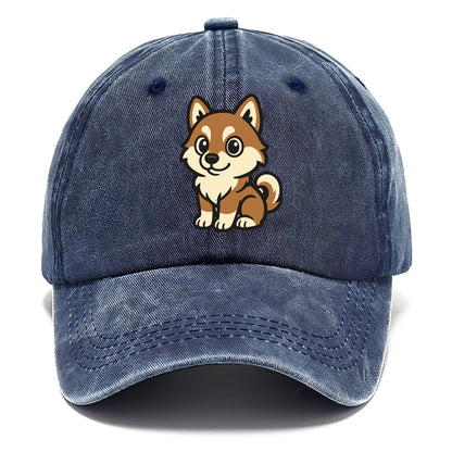 Pomsky - Pomeranian-Husky mix sitting pose - Classic Cap - Twilight Navy(Blue)