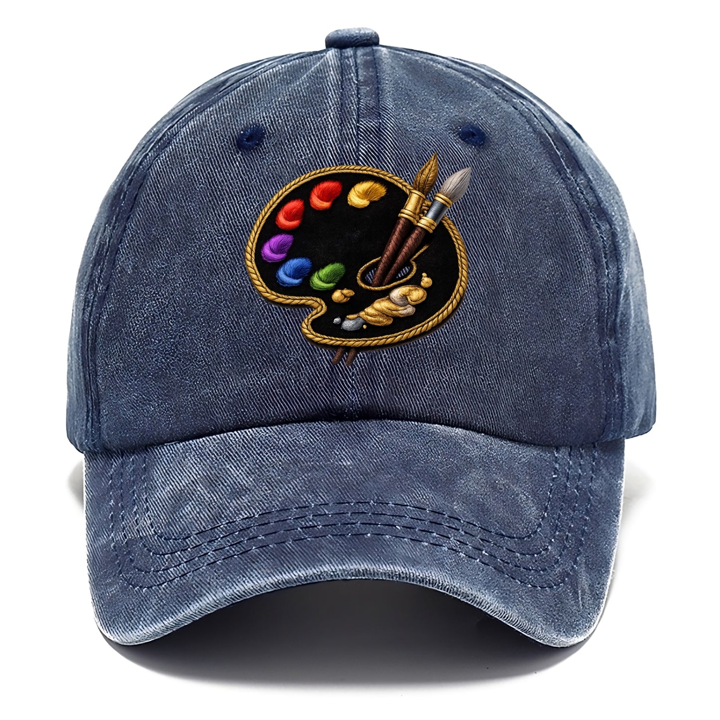 Embroidered patch design - PAINT PALETTE - artist palette with brushes in rainbow and - Classic Cap - Twilight Navy(Blue)