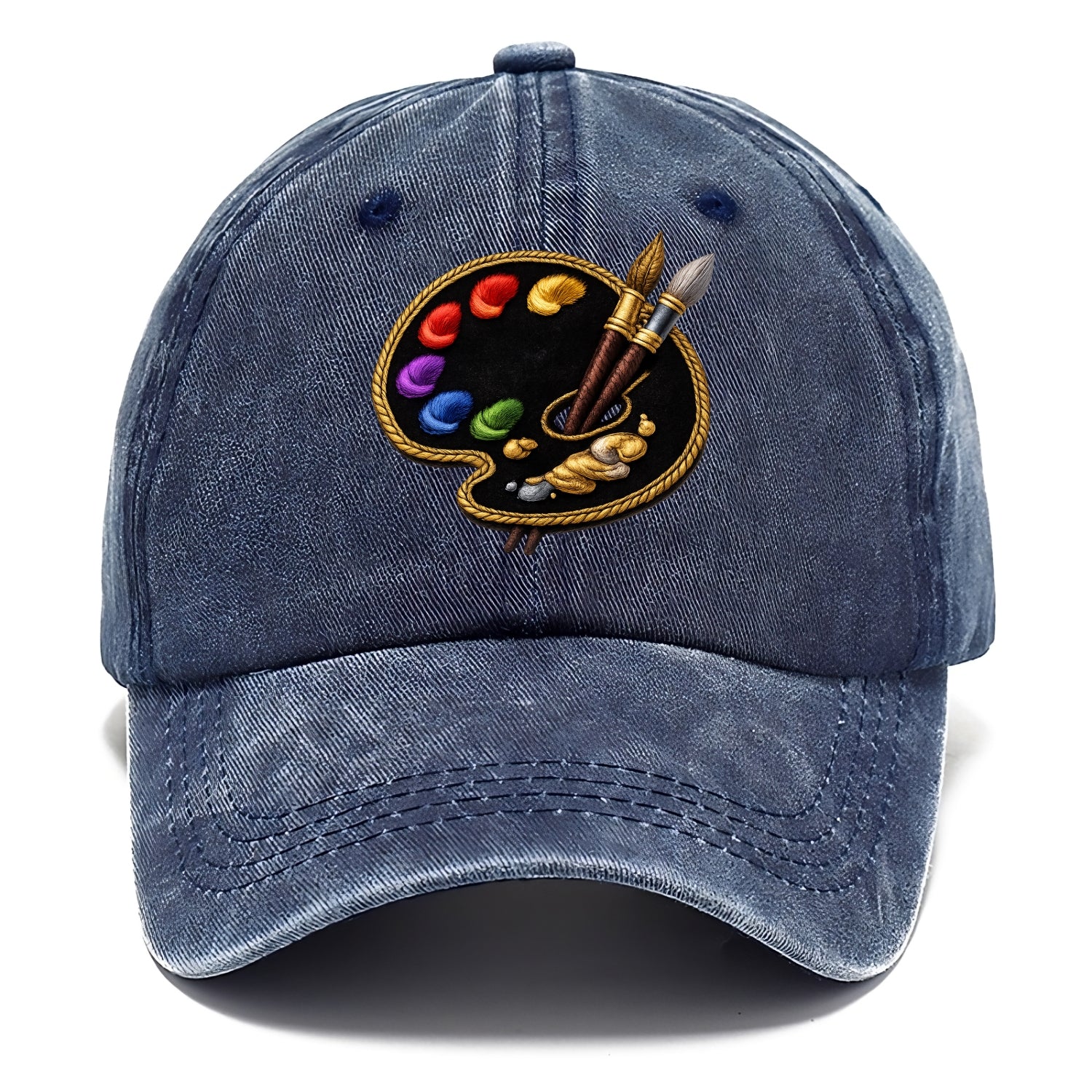 Embroidered patch design - PAINT PALETTE - artist palette with brushes in rainbow and - Classic Cap - Twilight Navy(Blue)