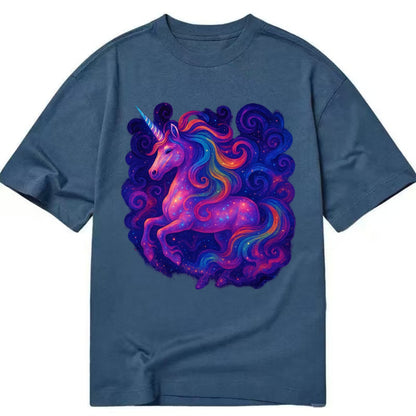 Magical unicorn with flowing rainbow gradient mane, iridescent horn with spiral - Classic T-shirt - Twilight Navy(Blue)