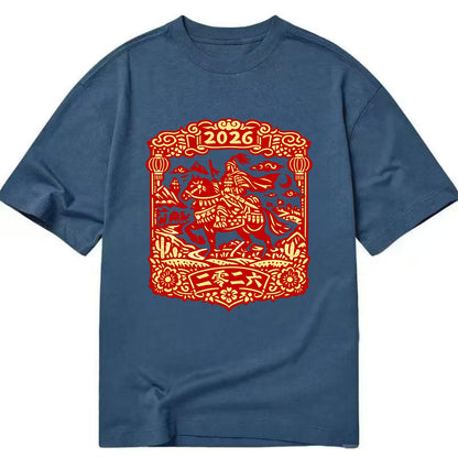 HORSE AND RIDER | Traditional Chinese warrior on horseback | Silk Road journey - Classic T-shirt - Twilight Navy(Blue)