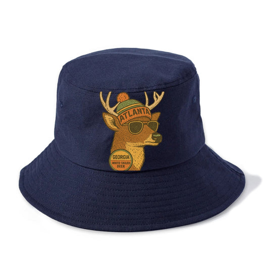 Georgia White-tailed Deer wearing Atlanta beanie with pom pom and wayfarer sunglasses - Bucket Hat - Twilight Navy(Blue)